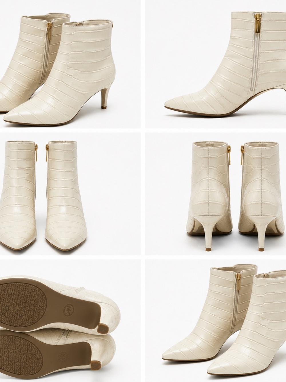 Michael Kors Cream Croc-Embossed Pointed-Toe Ankle Booties with Kitten Heel